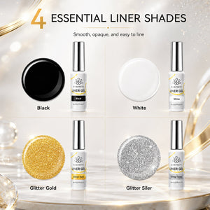 4 Colors Liner Gel Set Black White Gold Silver 8ml Gel Nail Polish BORN PRETTY 