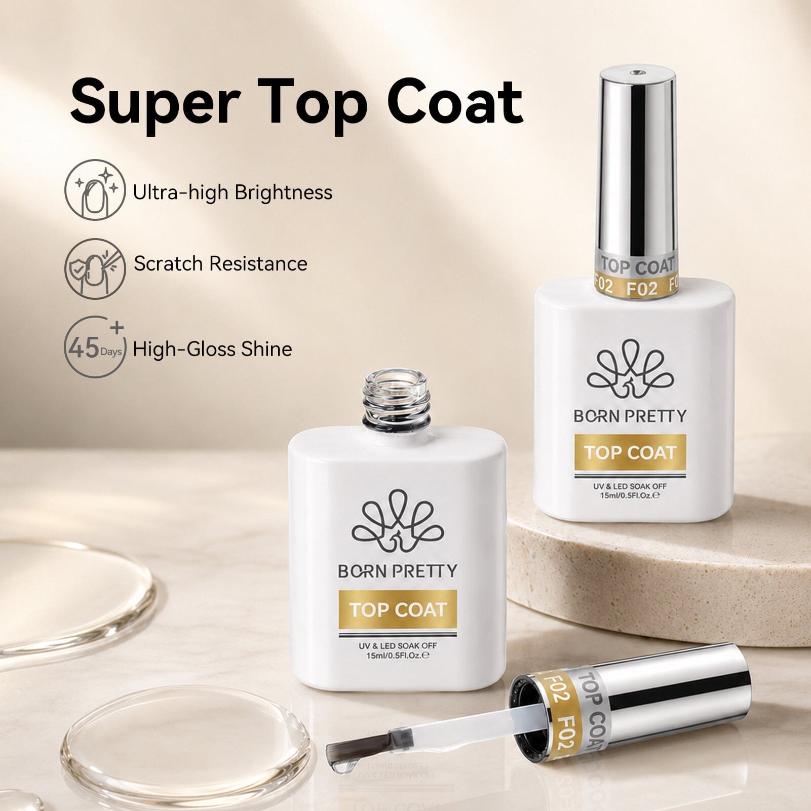 2pcs Super Top Coat 15ml Base & Top Coat BORN PRETTY 