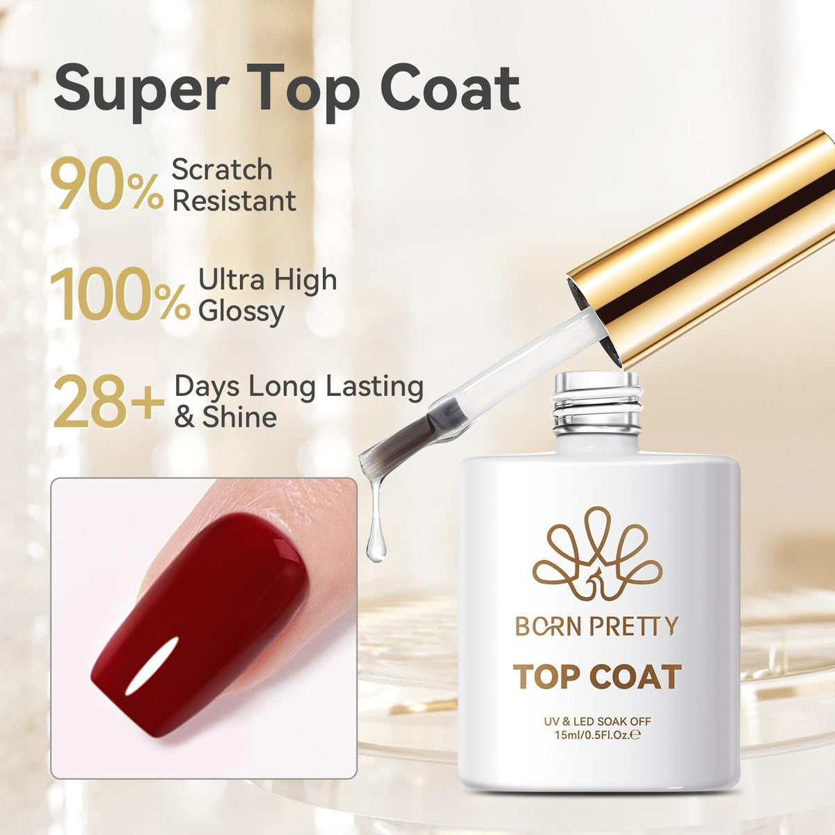 2 Bottles Super Top Coat 15ml Base & Top Coat BORN PRETTY 