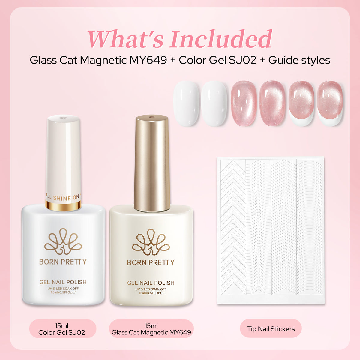2pcs Set French Cat Magnetic Nails Kit #10