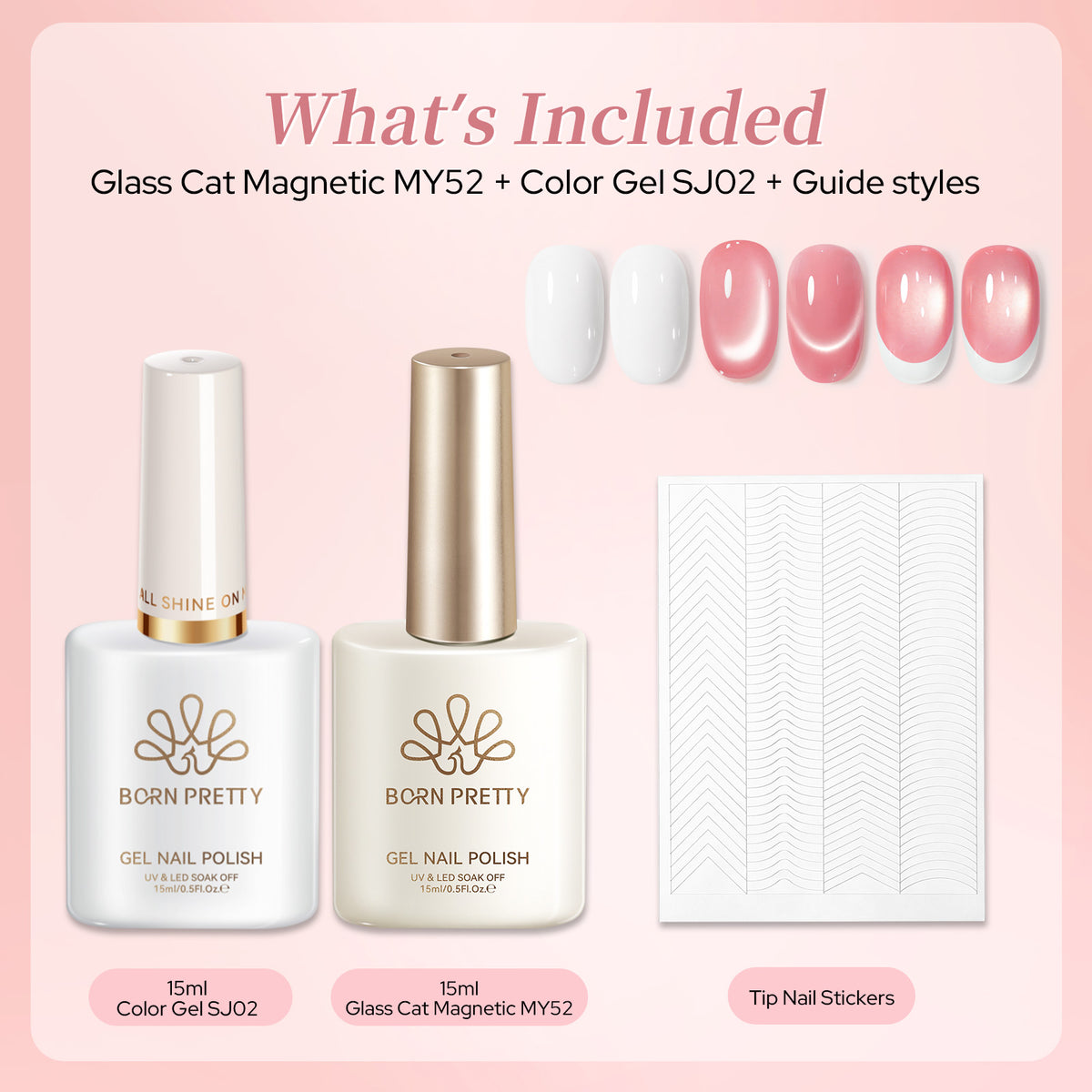 2pcs Set French Cat Magnetic Nails Kit #11