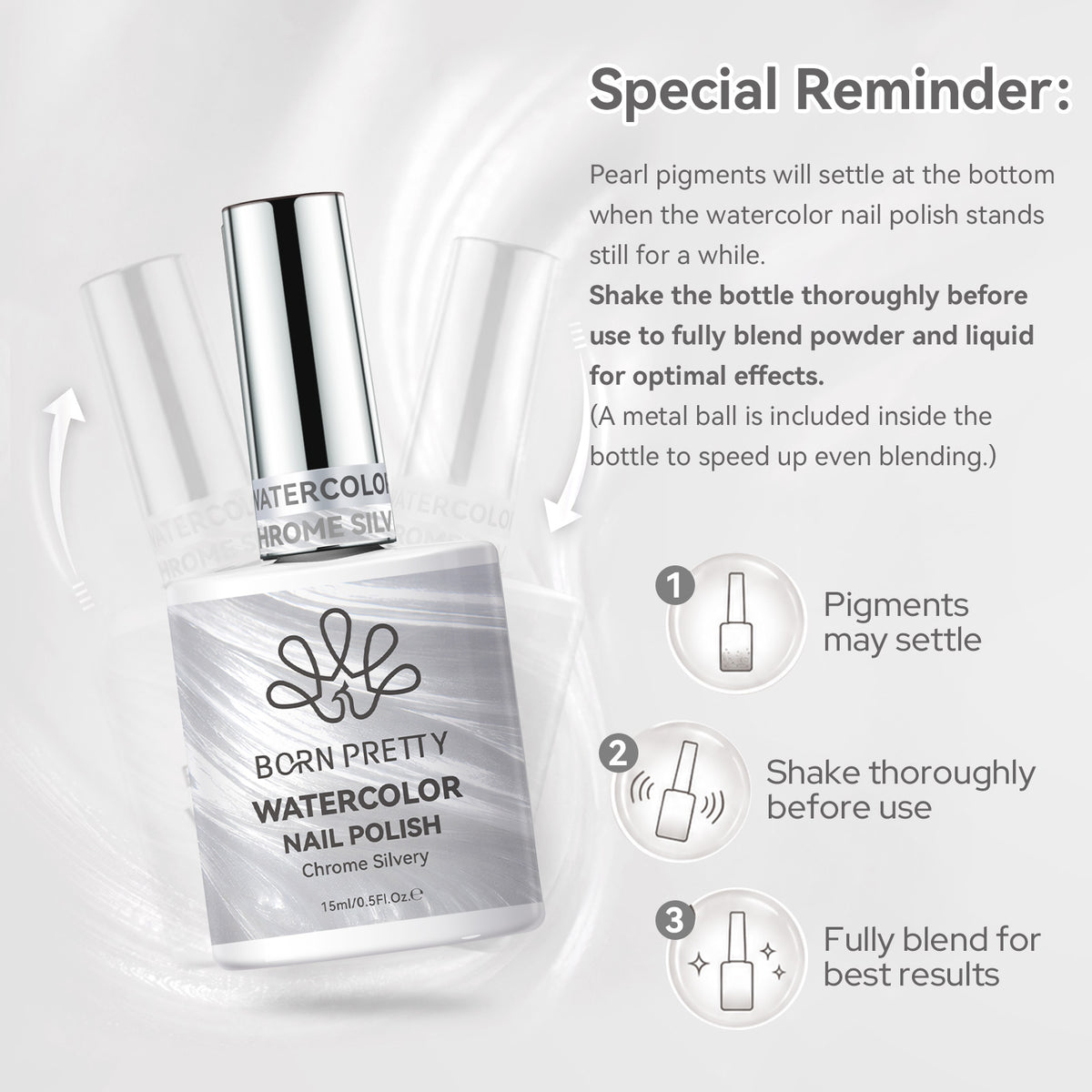 Vernis à Ongles Aquarelle Argenté Chromé 15ml