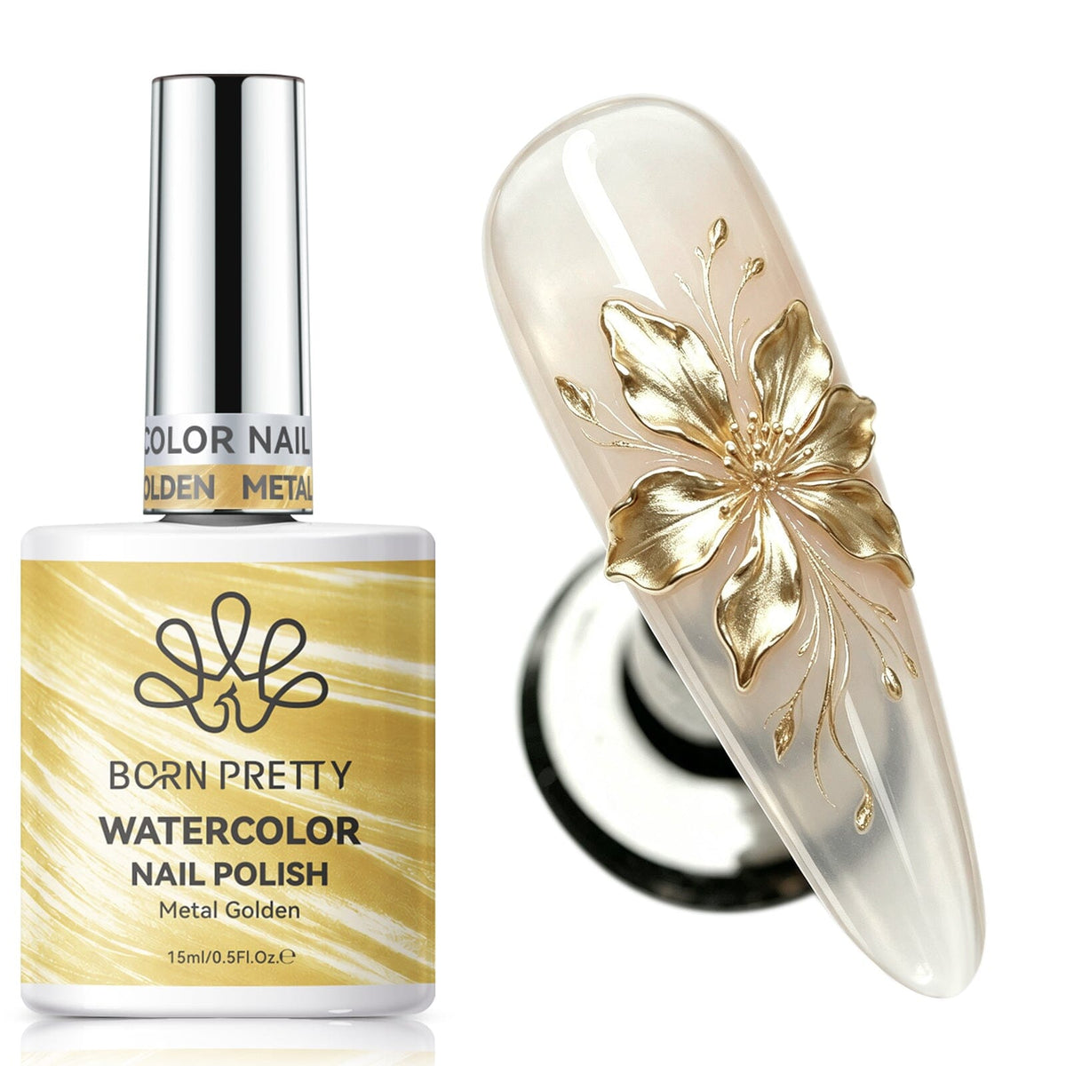 Metal Gold Watercolor Nail Polish 15ml Nail Polish BORN PRETTY 