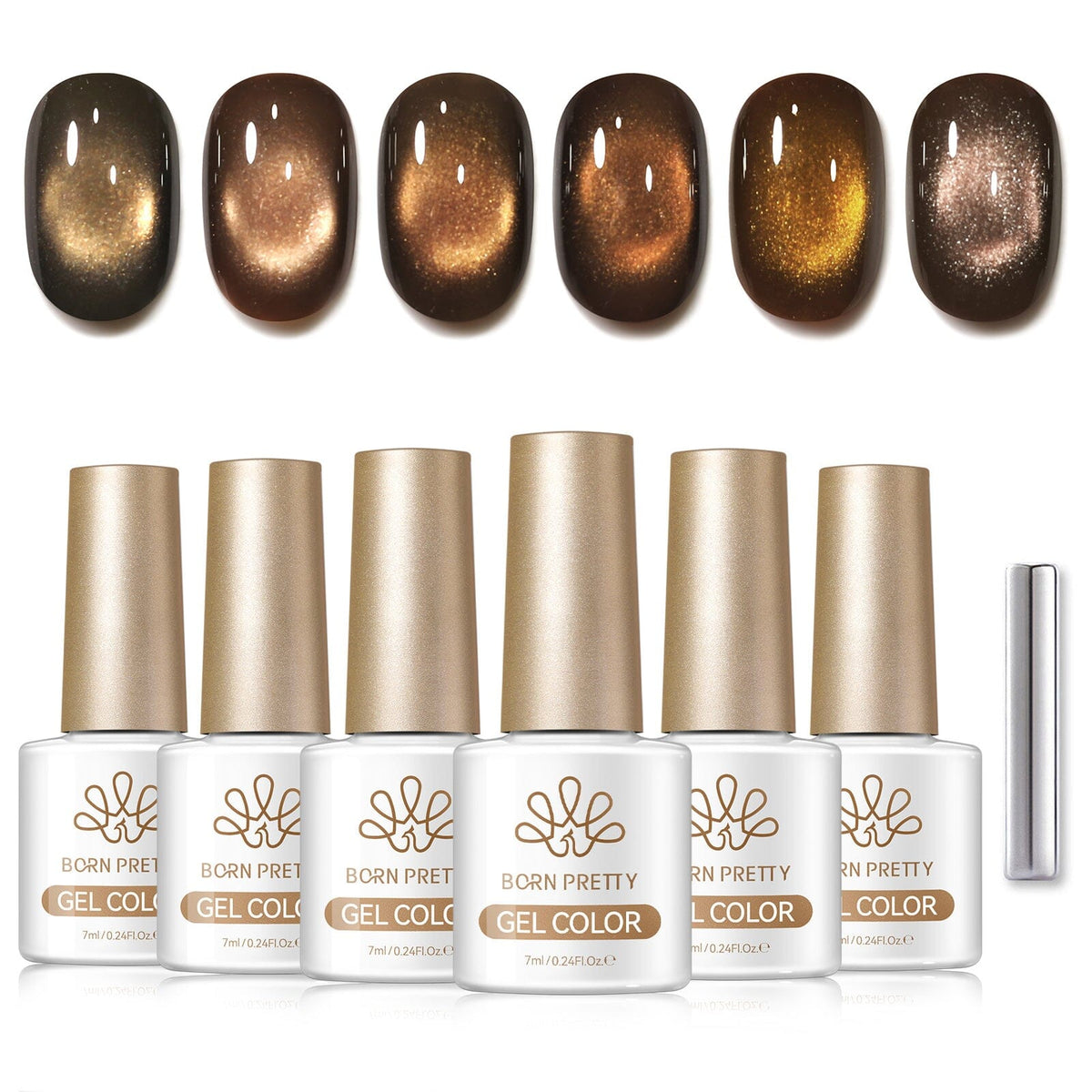 6 Colors Glass Cat Magnetic Gel M99 Sandalwood Brown 7ml Gel Nail Polish BORN PRETTY 