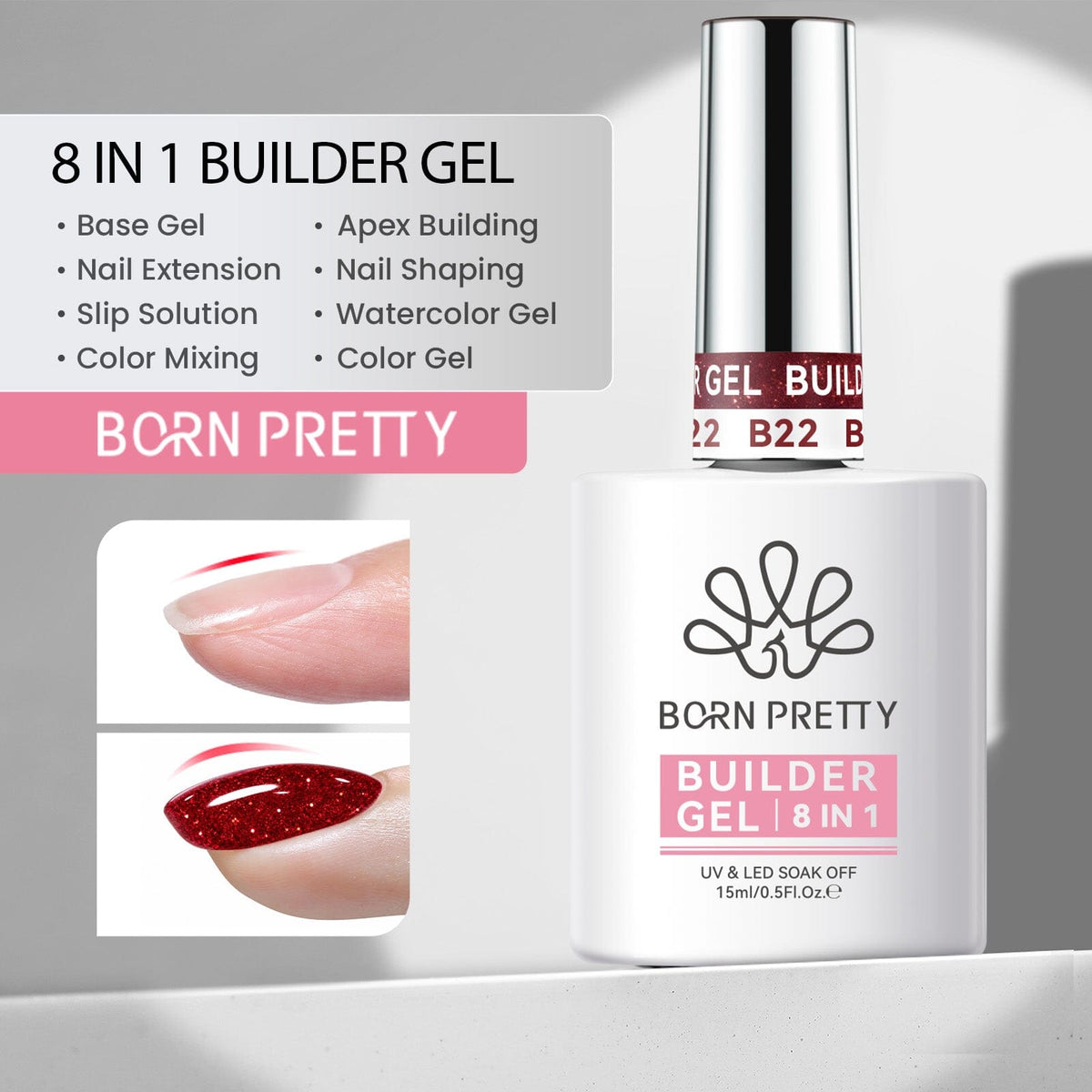 8 IN 1 Builder Gel B22 15ml Gel Nail Polish BORN PRETTY 