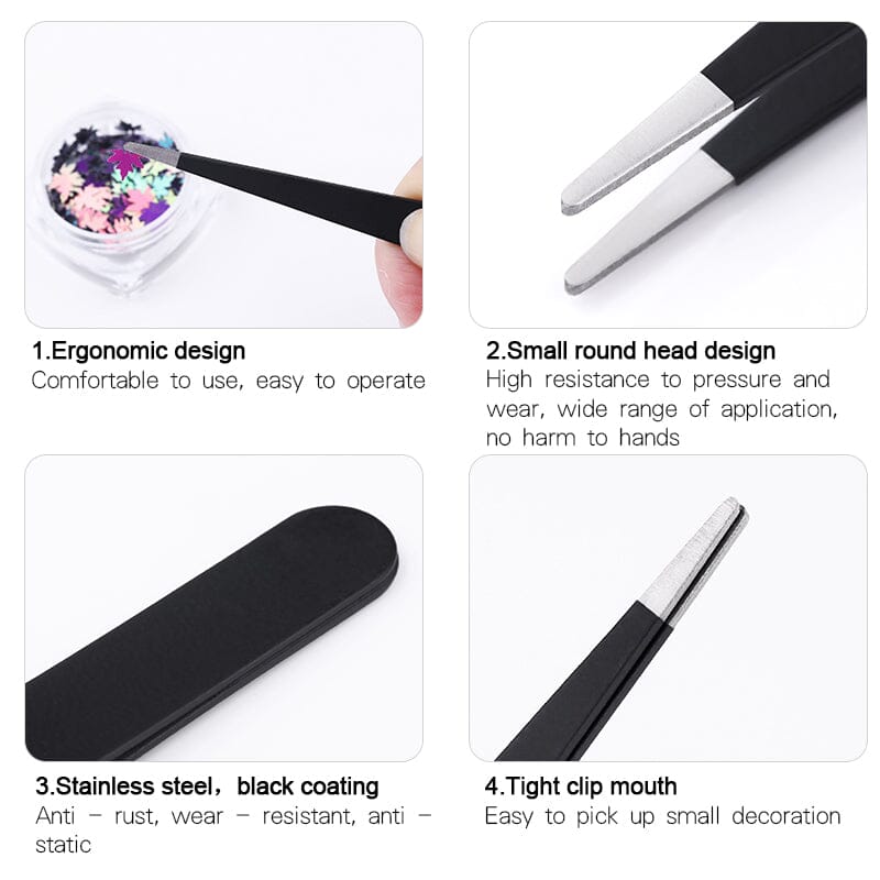 Black Straight Nail Tweezers Tools & Accessories No Brand 