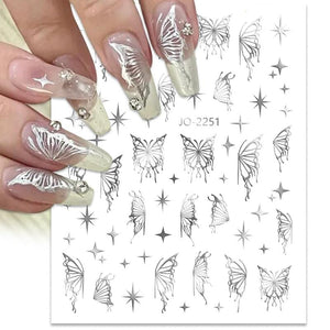 Silver Butterfly 3D Nail Sticker JO-2251 DIY Nails BORN PRETTY 